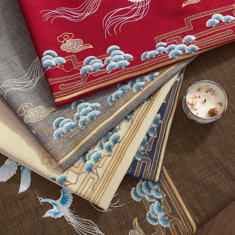 Xucun Source Factory Embroidered Cloth Computer Embroidered Faux linen Waterproof Chinese Mahogany Sofa Cushion Fabric