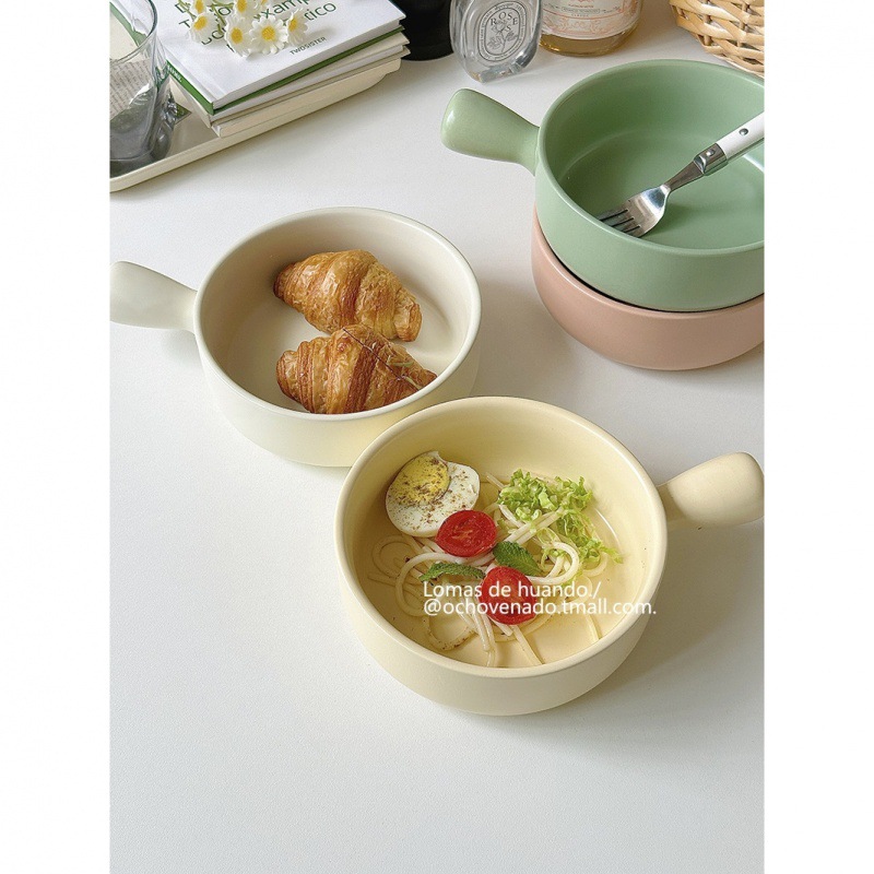 "Macaron Color Baking Bowl" Cute ins Style Ceramic Oven Bowl Fruit Salad Dessert Bowl Ram Bowl Baked Rice