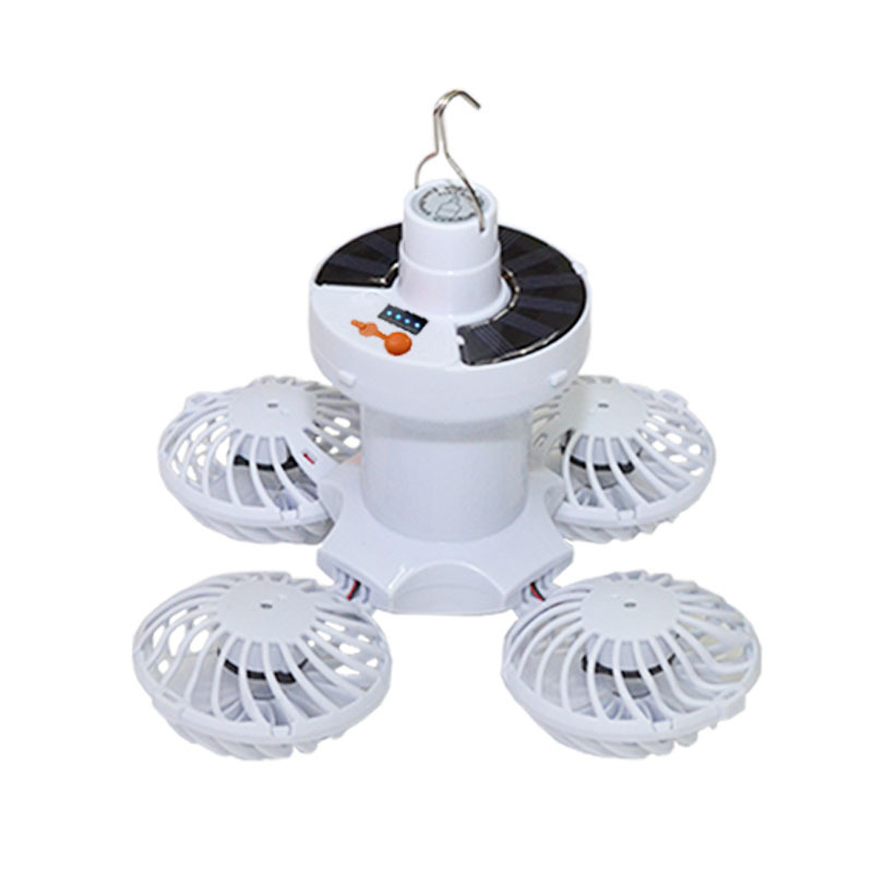 Solar Rechargeable Fan Light Home Camping Folding Football Ceiling Fan Hook Lighting Ventilation 2-in -1 Fan Leaf Light