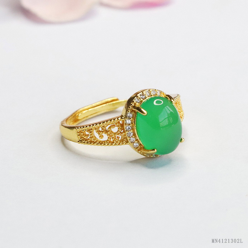 As Yu natural agate ring ice king green chalcedony finger ring palace wind jewelry wholesale MN4121302L