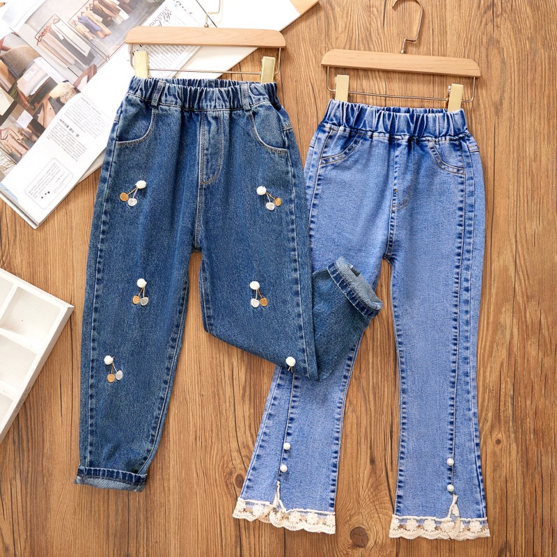 Children's Wear Girls' Jeans Spring and Autumn New Style Big Children's Casual Children's Loose Wide Leg Baby Trumpet Girls' Pants