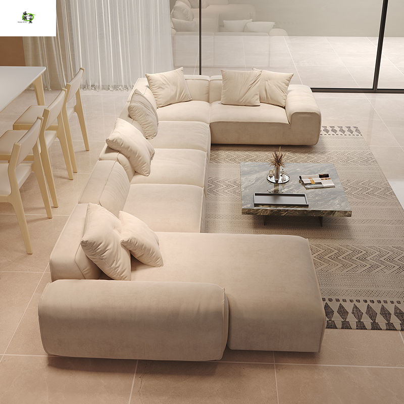 Cream-Style Frosted Velvet Corner Sofa Coffee Table Large Black Cow Straight Row Chaise Combination Living Room Furniture Set