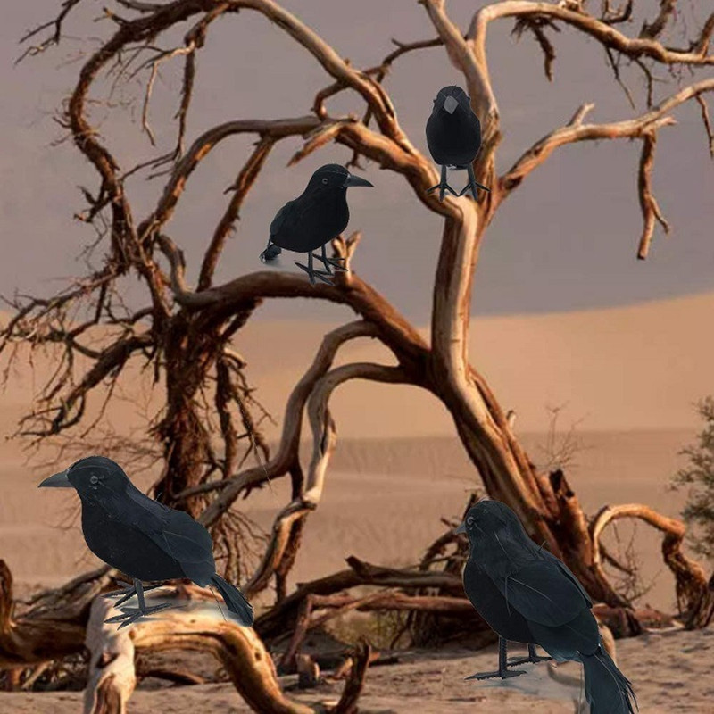 Foam Flocking Crow Feather Products Black Simulated Crow Ornaments Halloween Decoration Props Factory Direct Supply