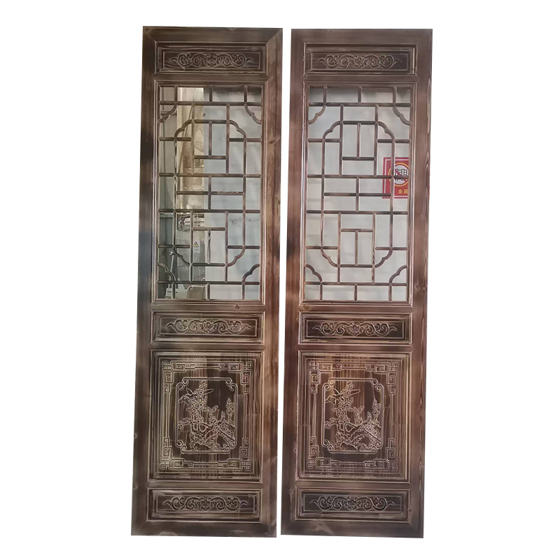 Antique-Style Doors and Windows, Entrance Doors, Temple-Style Chinese Retro Solid Wood Floral Lattice Hollow Partitions, Guesthouses, Hotels, Carved Patterns