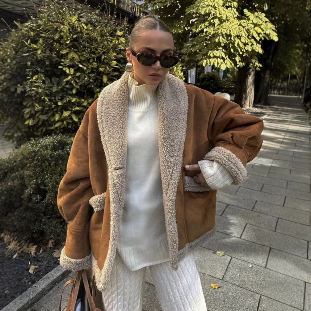 Cross-border 2025 autumn and winter women's American retro woolen coat fur coat women's jacket fashion exterior