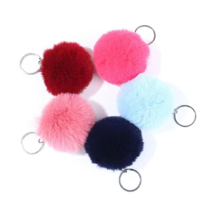 Cross-Border 6-8cm Imitation Rabbit Fur Ball Pendant Key Chain Bag Accessories Fake Fur Ball Imitation Rex Rabbit Fur Ball Key