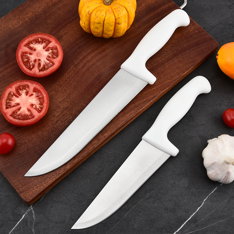 Round Large White Handle Butcher Knife Restaurant Cooking Chef Knife Stainless Steel Fruit Knife Kitchen Knife Set for Home Use