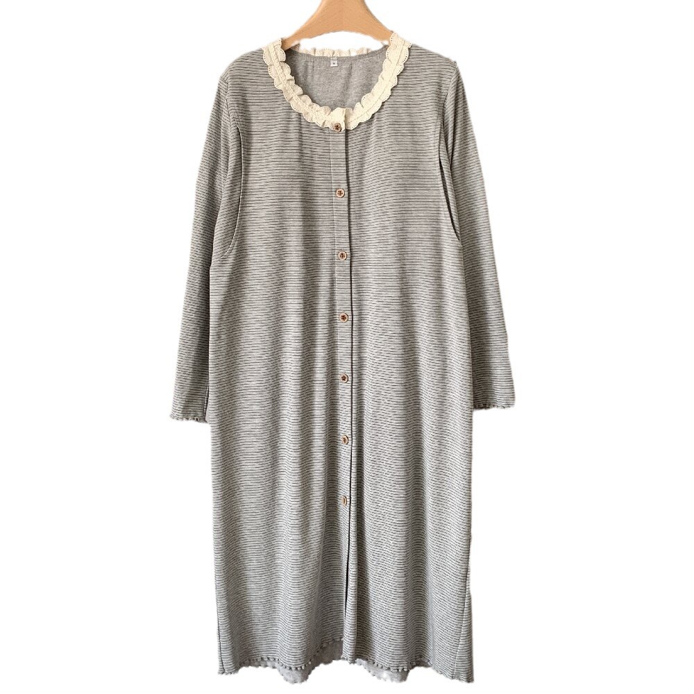 in stock 88155 Four Seasons Nightdress with Chest Pad Long Sleeve Loose Mid-length Pregnant Women's Home Dress