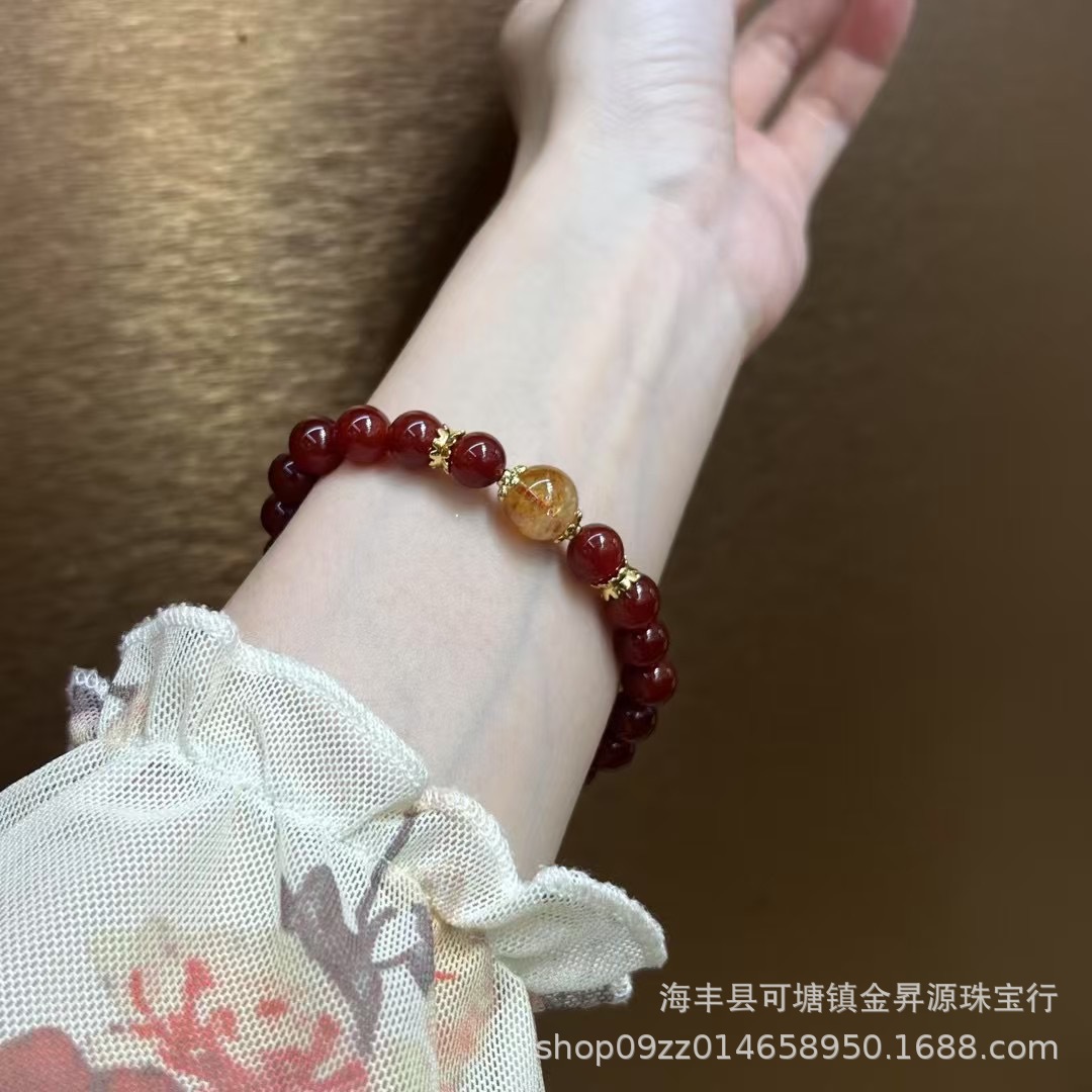Natural Red Agate Bracelet with Yellow Tower Crystal Citrine Bracelet Simple Light Luxury Original Design Jewelry Wholesale