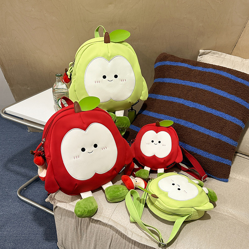 Spring and Summer New Niche Ins Cute Green Apple Cartoon Backpack Girly Heart Student Storage Crossbody Small Round Bag