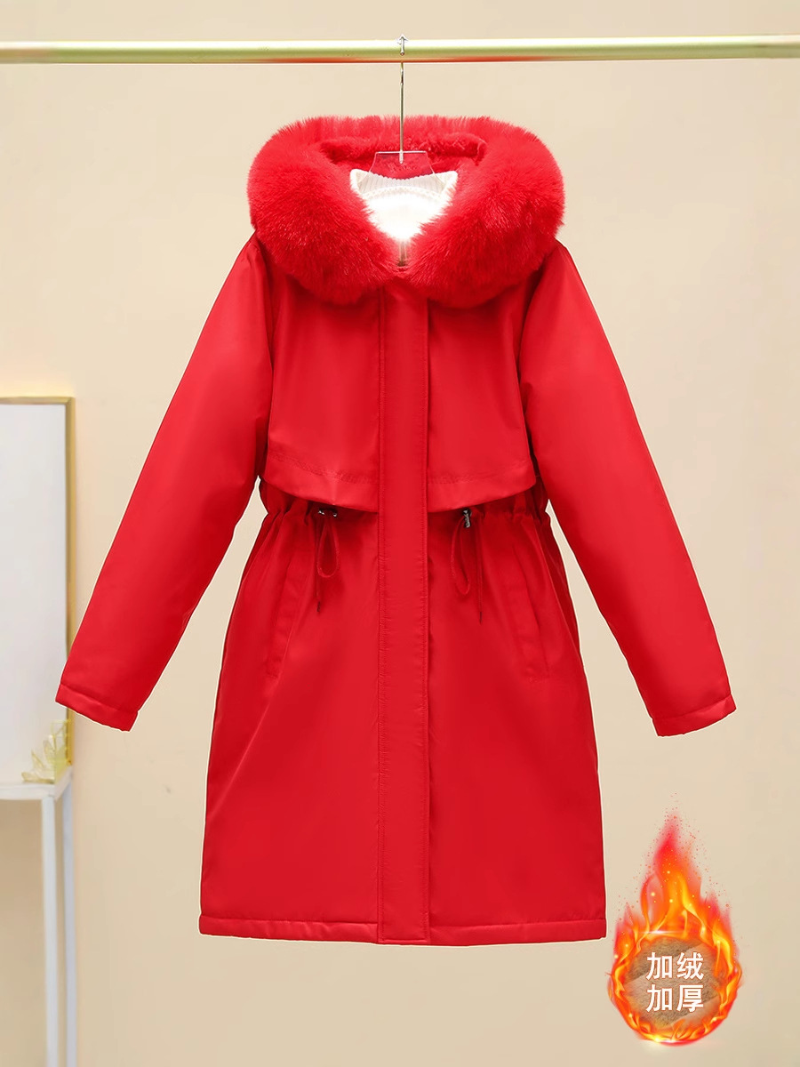 Fleece-Lined Thick Parka for Women 2025 New Cotton Coat, Mid-Length Winter Korean Version, Loose Fit with Large Fur Collar Women's Jacket