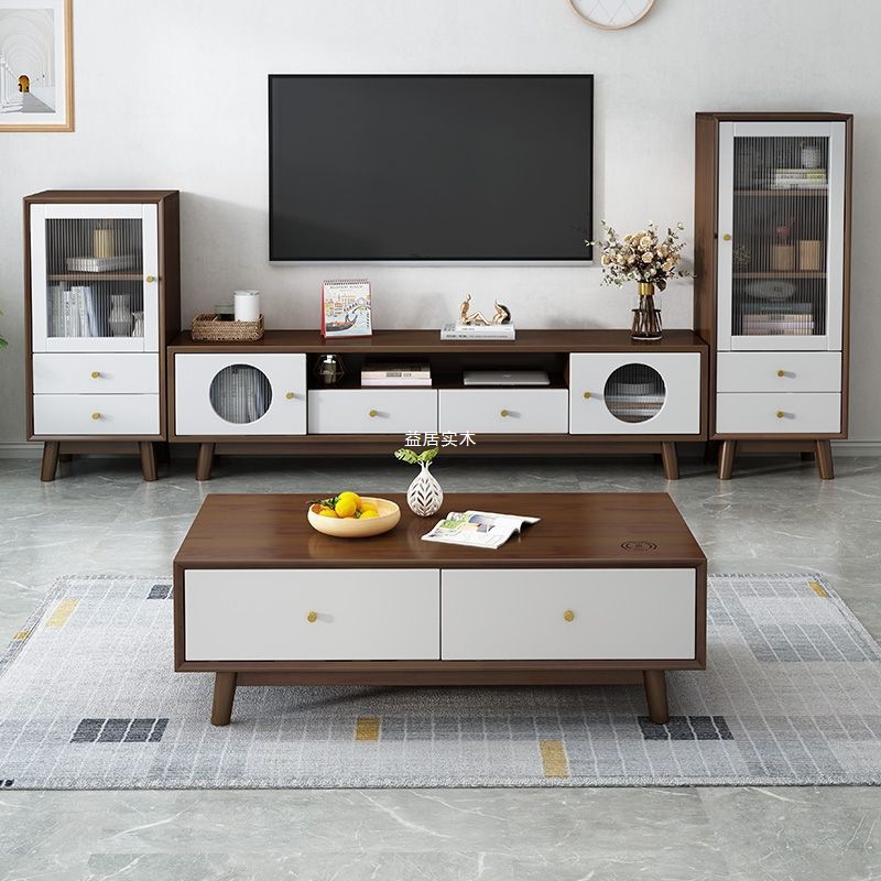 Solid Wood Tv Cabinet Simple Modern Log Floor Cabinet Small Apartment Living Room Nordic Japanese Coffee Table Tv Cabinet Combination