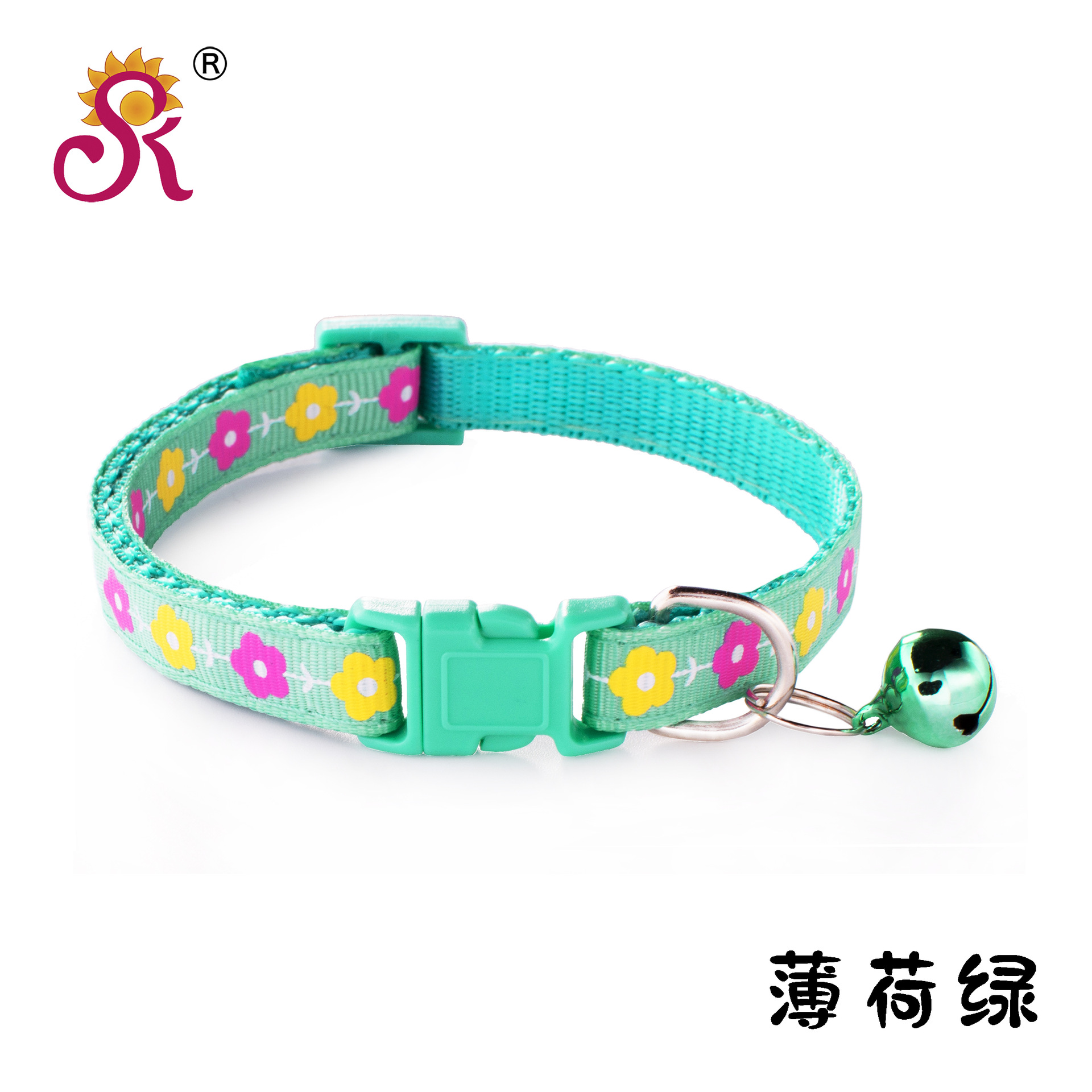 1.0 Leaf and Flower Print Patch Collar Pet Dog Collar Bell Collar Cat Collar Factory Ready Stock