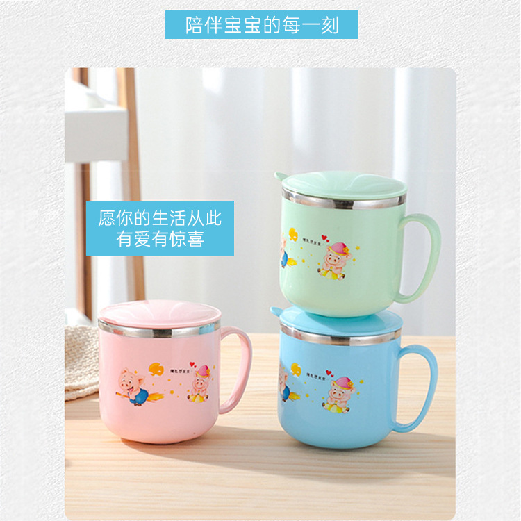 Creative 304 Stainless Steel Children's Water Cup Student Household Cup with Lid Baby Cartoon Cup Children's Water Cup Wholesale