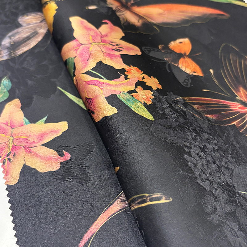 Butterfly Lily Fragrant Cloud Gauze Fabric National Style New Chinese Style Cheongsam Han Dynasty Dress Clothing Fabric Factory Direct Sales