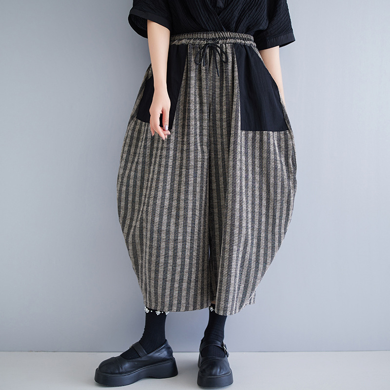 in stock new nine points retro Chinese corduroy striped niche art vase pants cotton pants