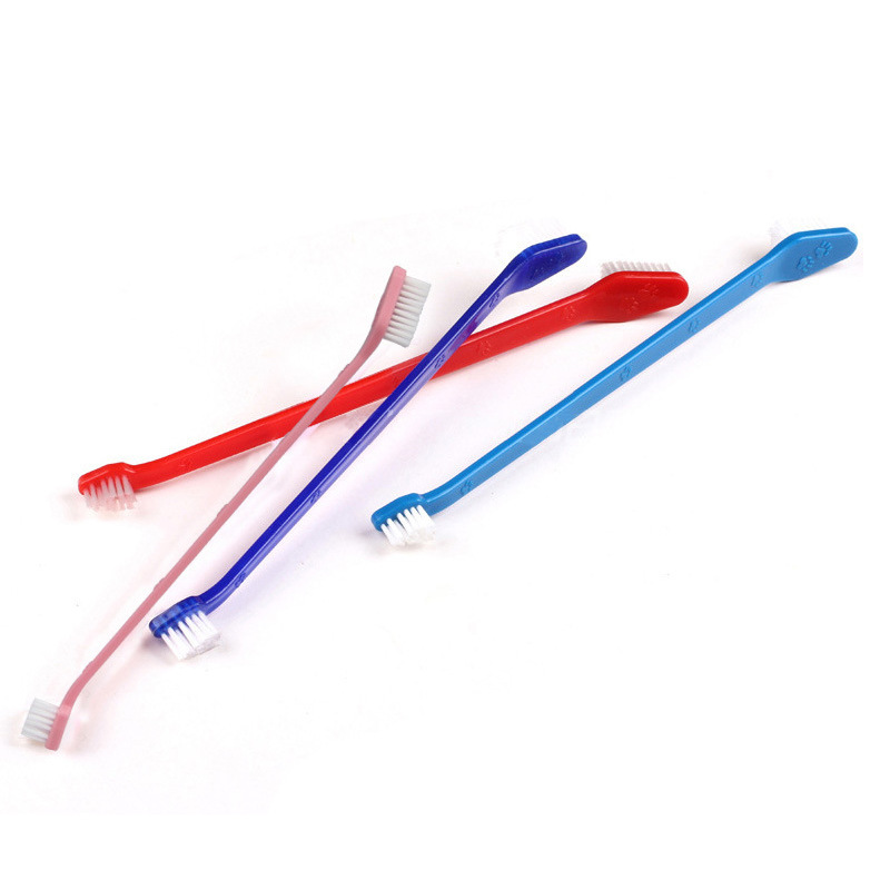 Pet double-headed toothbrush dog cat oral cleaning dog toothbrush dog nylon wire cat toothbrush pet supplies wholesale