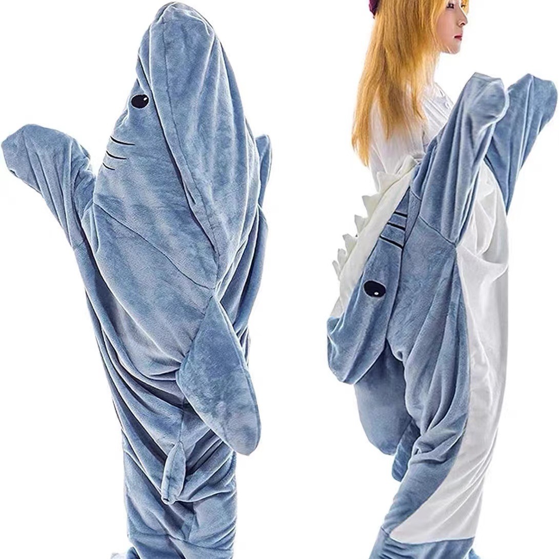 in stock cross-border new shark sleeping bag blanket cartoon animal conjoined flannel men and women home clothes shark pajamas