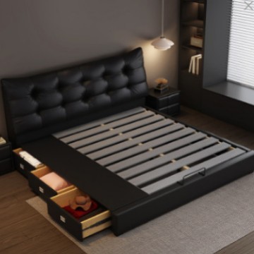 Italian Minimalist Modern Soft Leather Bed 1.5m Single Guest Room Master Bedroom 1.8m Double Wedding Bed Bedroom