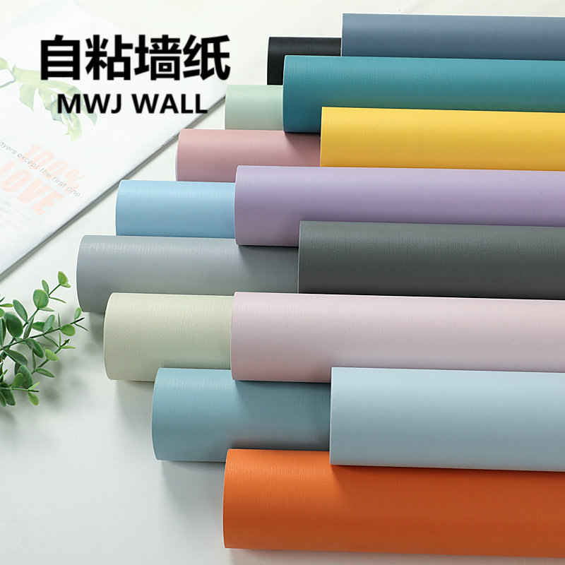 Self-adhesive adhesive wallpaper linen fabric PVC color Morandi macaron living room bedroom foreign trade wall stickers wallpaper