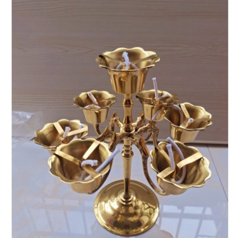 Brass Seven-Star Lamp Holder for Everlasting Lamp Candle Lamp Seven-Star Butter Lamp Stand Lotus Lotus Oil Lamp Manufacturer Wholesale