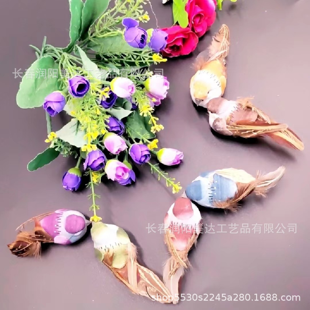 Artificial feather Sparrow/real feather Sparrow/Red osmanthus Sparrow/gardening branch decoration props