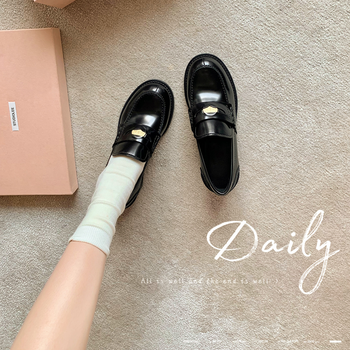 Ready in Stock and Shipped in Seconds! Grape Mom's Same Style Retro British Style Round-Toe Small Gold Coin One-Leg Thick-Soled Loafers