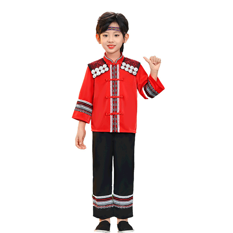 March 3 Zhuang Children Male Ethnic Costumes 61 Boys Hani Miao Yi Yao Dance Performance Costumes