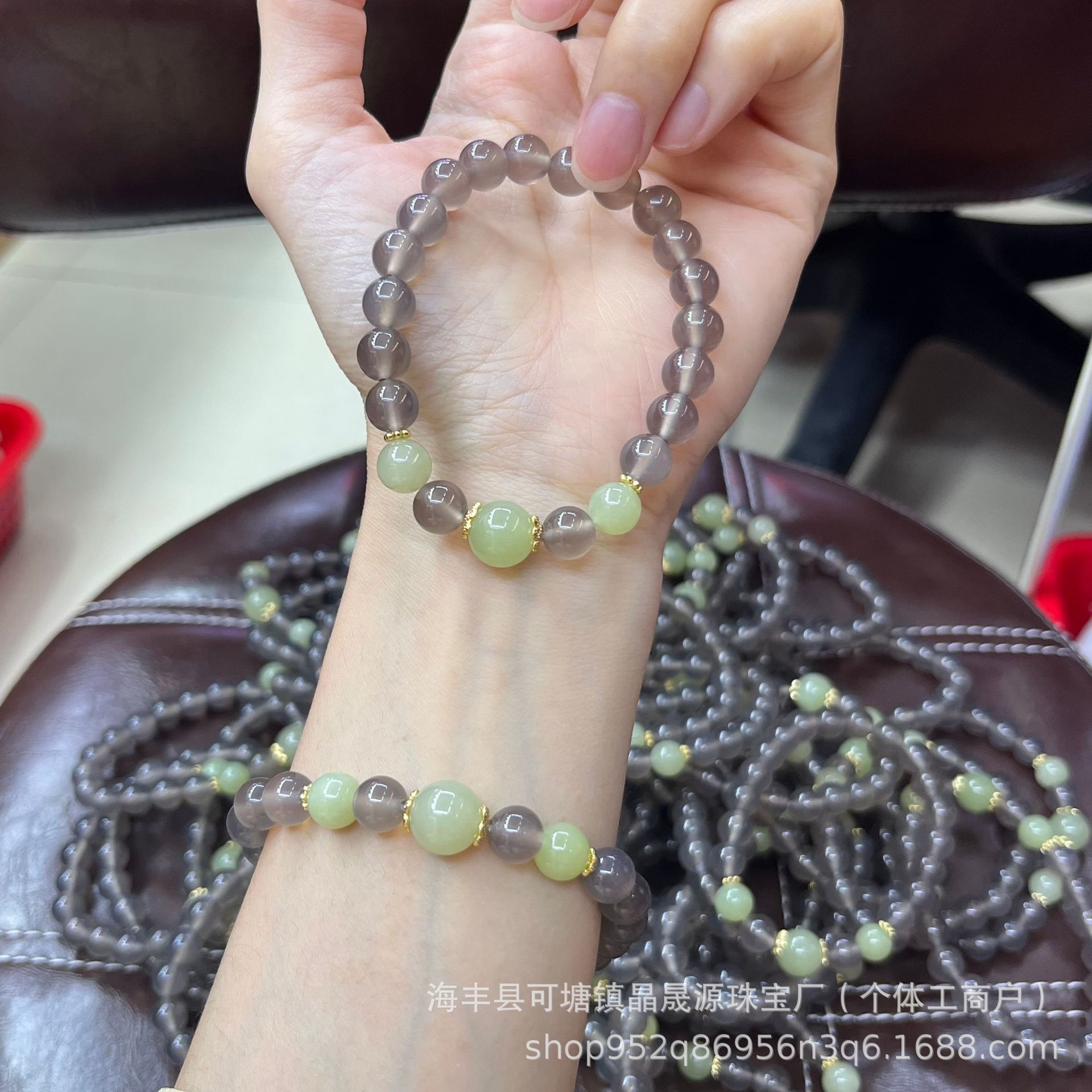 Natural Smoky Purple Grey Agate Bracelet with Hetian Jade Girl's Bracelet Jewelry Crystal Internet Celebrated Wholesale Live Welfare