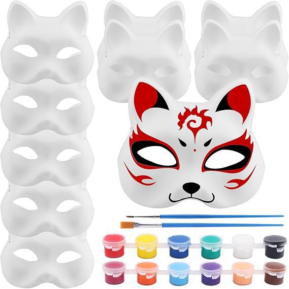 Halloween DIY Paper Pulp Handmade Mask Cat Face Fox Blank Peking Opera Facial Makeup Toy Men and Women Full Face Half Face