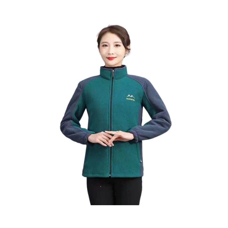 Autumn and winter new middle-aged women's color matching polar fleece top fleece-lined mother plus size cardigan warm coat