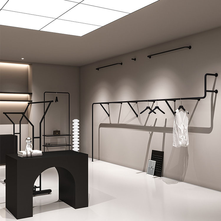 Clothing Store Wall Hanger Women's Clothing Store Display Hanger Simple Iron Black Multi-layer Shelf Wall Hanging Display Rack