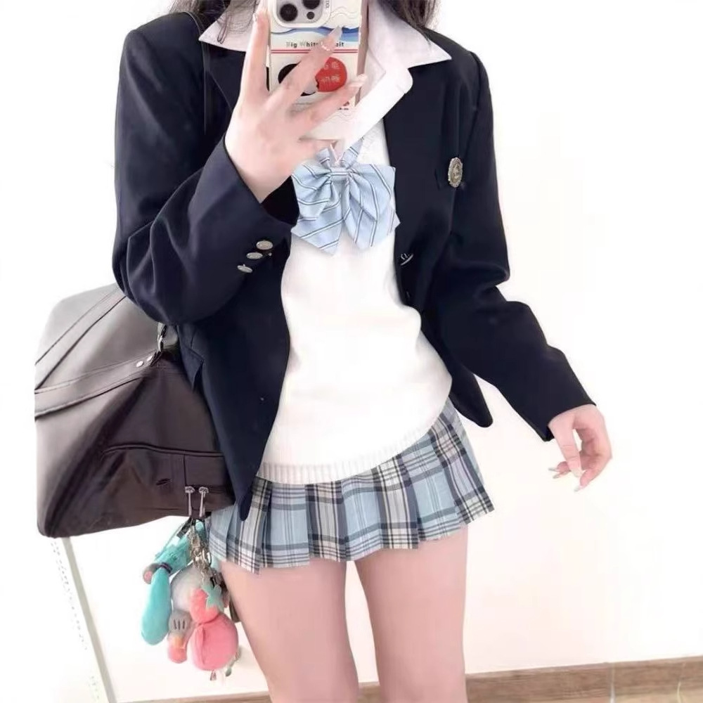 Jk Uniform Plaid Skirt [Lingquan] Preppy Style Women's Pleated Skirt Short Skirt Light Blue Summer Student Versatile Campus Style