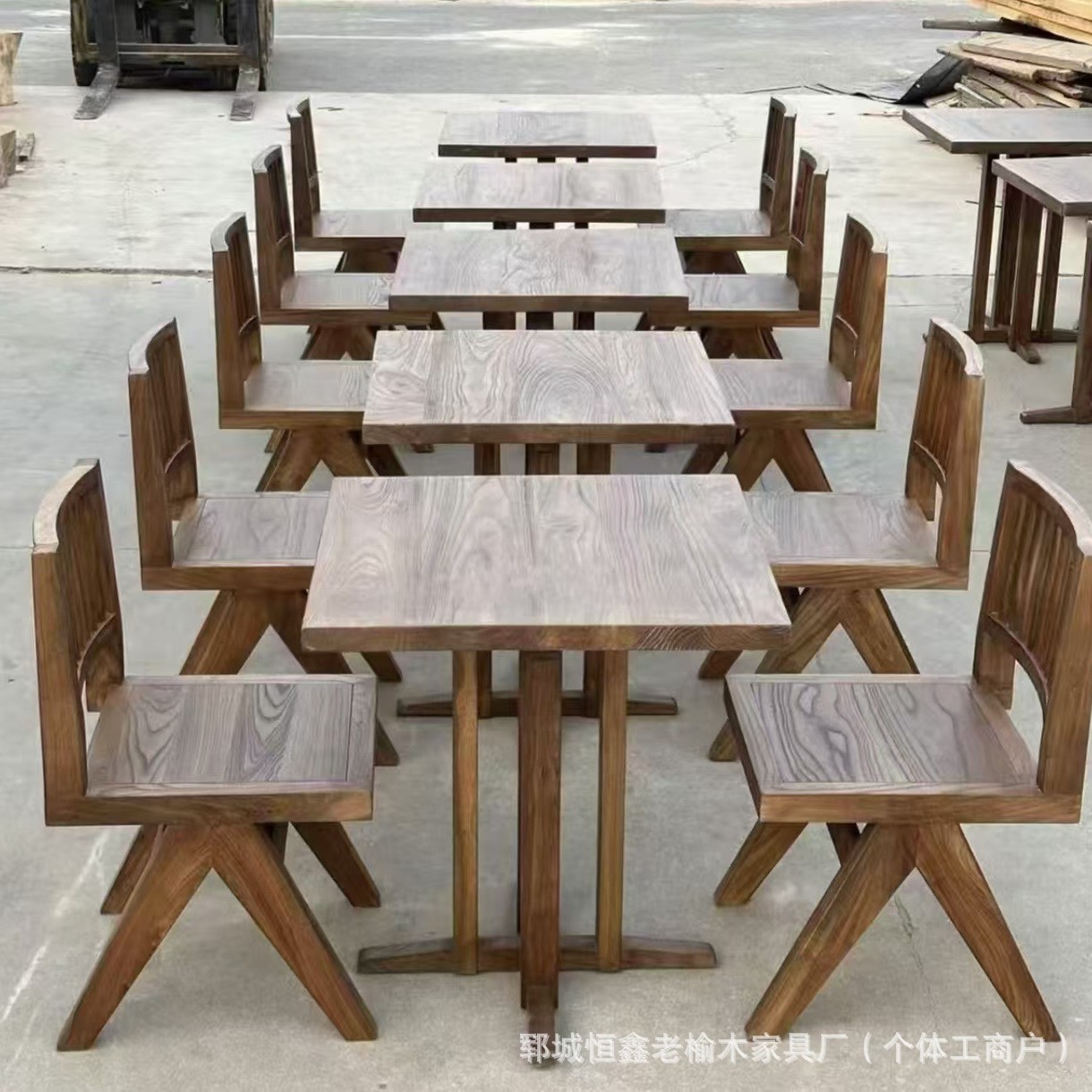 Old Elm Coffee Table Square B&B Hotel Table and Chairs Round Folk Table and Chairs Solid Wood Dining Table Log Table and Chairs