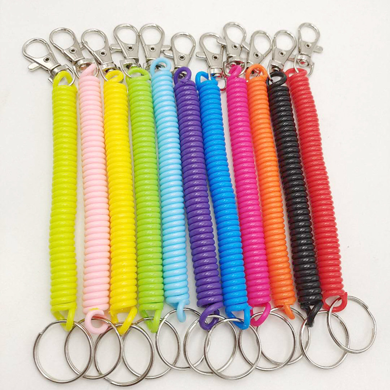 Factory wholesale keychain color telephone line mobile phone lanyard spring telescopic safety anti-loss rope plastic spring rope