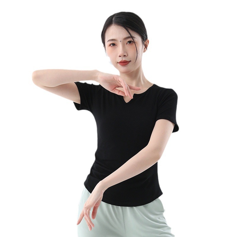 New Dance Teacher Daily Yoga V-Neck Short-Sleeved Top Slim-Fit Body Training Basic Training Dance Practice Clothes