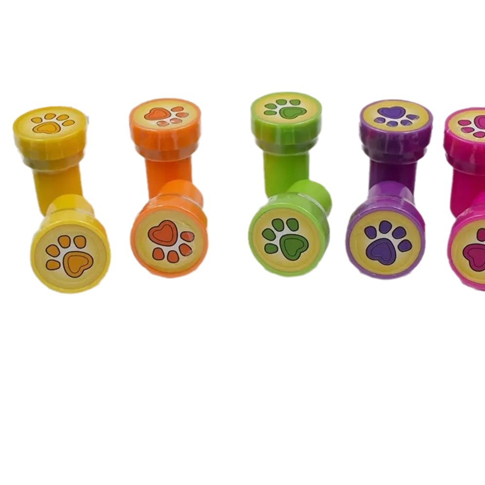 Colorful Cartoon Animal Paw Print Pattern Seal Cylindrical Plastic Toy Kindergarten Teacher Reward DIY Stamp