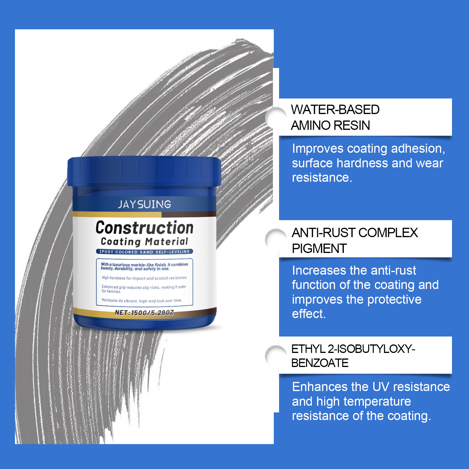 Jaysuing Gray Water-Based Epoxy Floor Paint Waterproof Coating Anti-Cracking Anti-Wear Durable Long-Lasting Quick-Drying Paint