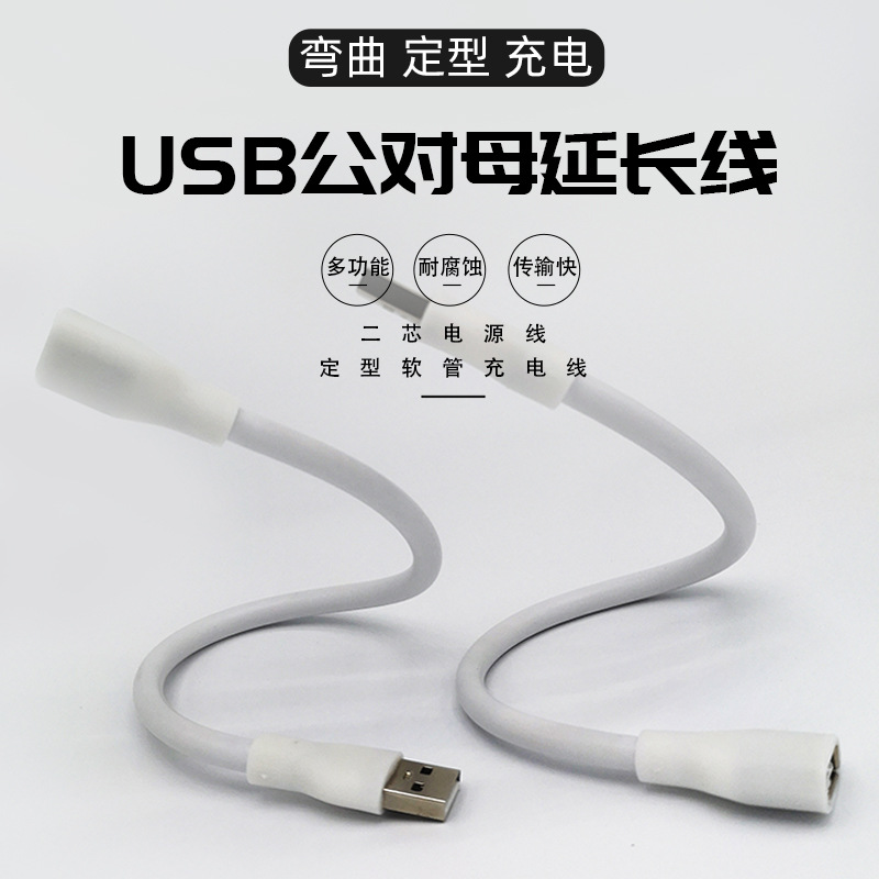 Manufacturer Wholesale New USB Male to Female Extension Cord Two-Core Power Cord Shaped Hose Charging Cable Snake-Shaped Customization