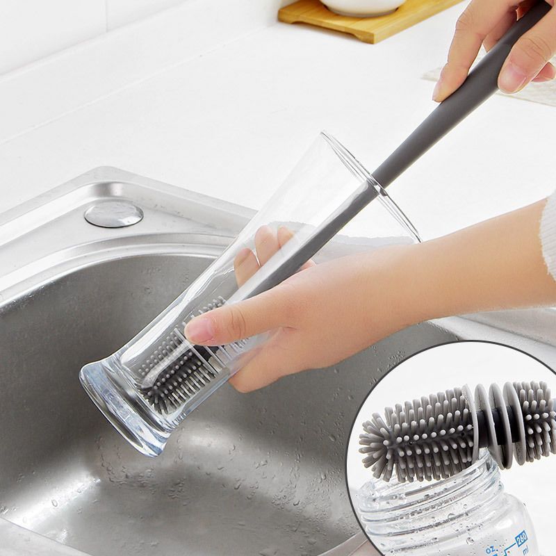 Wash Cup Artifact Rotating Cup Brush Milk Bottle Brush Special Long Handle Gap Tea Stain Cleaning Hard Hair Silicone Brush