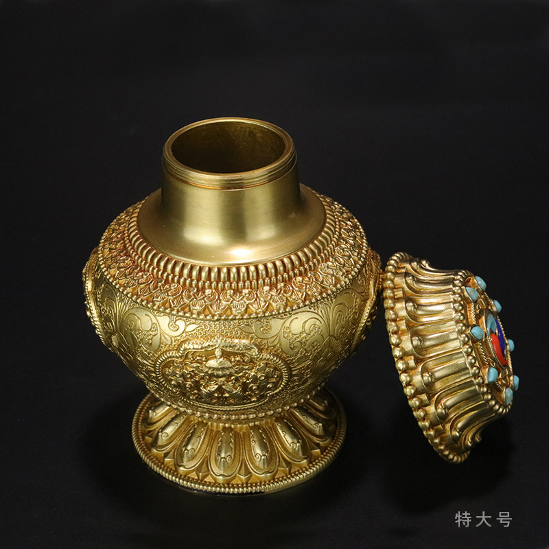 Xizang Secret Square Huibao New Product Ganlu Treasure Bottle for Buddha Storage and Feeding Treasure Bottle Household Millet Box Buddha Hall Ornaments