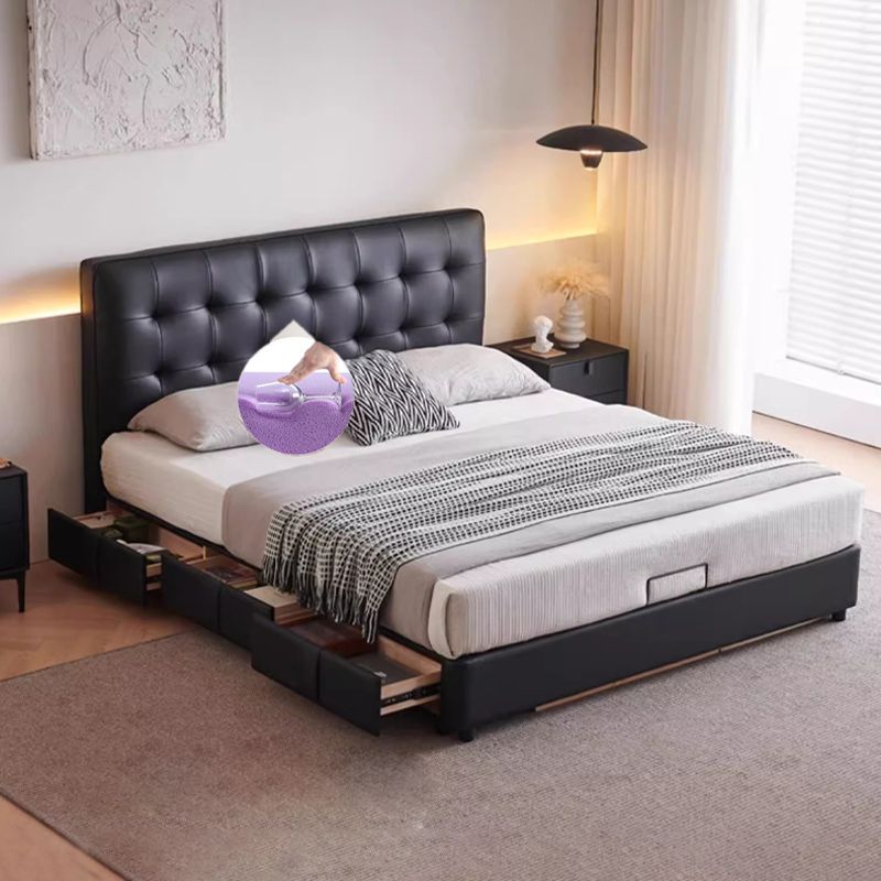Italian Minimalist Leather Bed Modern Simple Light Luxury Double Edge-To-Edge Small Apartment Solid Wood Upholstered Master Bedroom Leather Art Wedding Bed