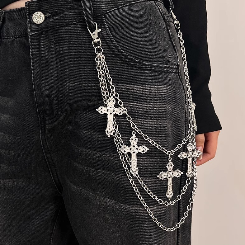 Cross Pendant Pants Chain Metal Chain Niche Simple Unisex Street Style Hip-Hop Pants Accessory Trendy Waist Chain