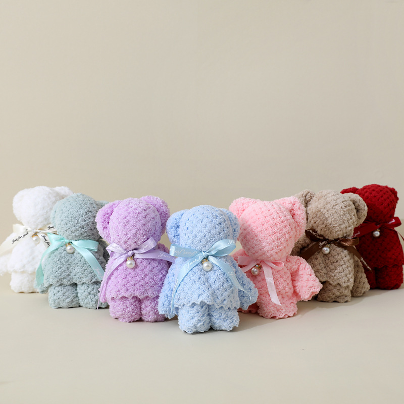 Coral Fleece Bear Pearl Hand Gift Towel Wedding Birthday Gift Festival Opening Creative Hand Gift Towel