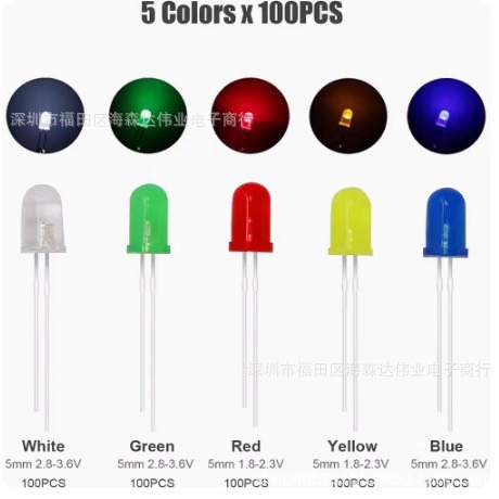 F5 5mm LED light emitting diode boxed light emitting tube 500 100 per color 5 colors total 500PCS