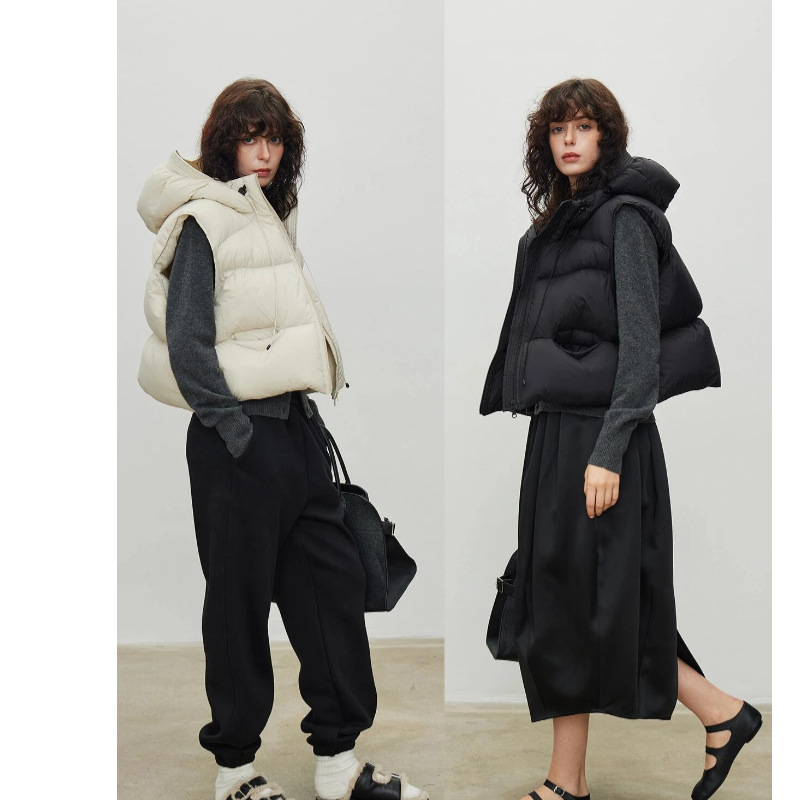 White Goose Down Hooded Down Vest Women's Short Outer Wear 2024 Autumn and Winter New Puff Small Men Vest Thick Jacket