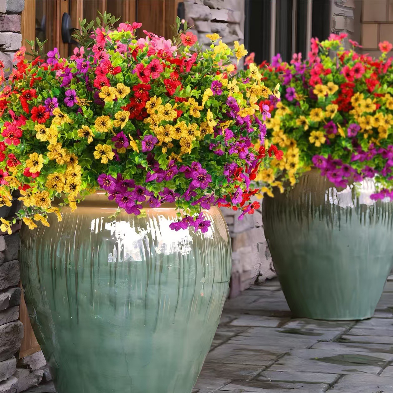 Cross-Border Seven-Pronged Eucalyptus Violet Water Grass Silk-Printed Fabric Flowers Artificial Flowers Outdoor Decoration Fake Flowers Office Furnishings