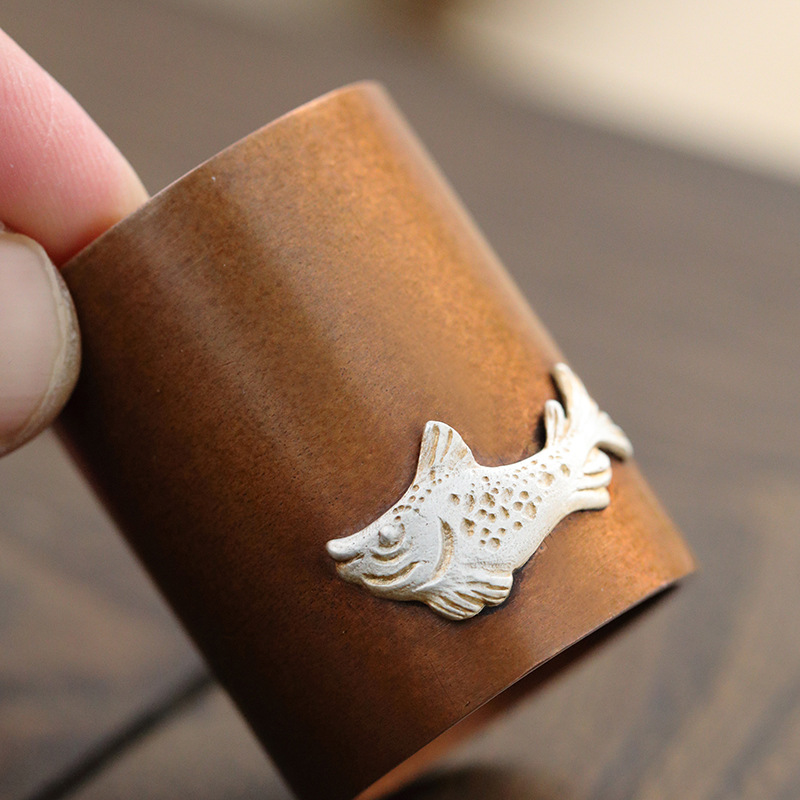 Love Appreciation Handmade Copper Inlaid Silver Lid Pot Cover Holder Purple Sand Pot Tea Bowl Cover Rack Tea Art Tea Ceremony Tea Set Accessories Tea Set