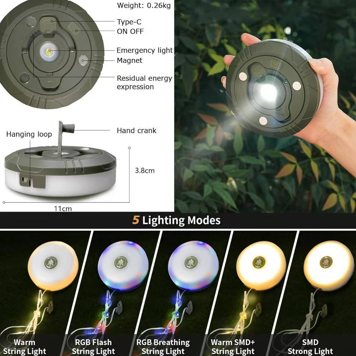 Cross-border long life camping lamp outdoor portable camping roll lamp led waterproof tent tape string lamp can be stored