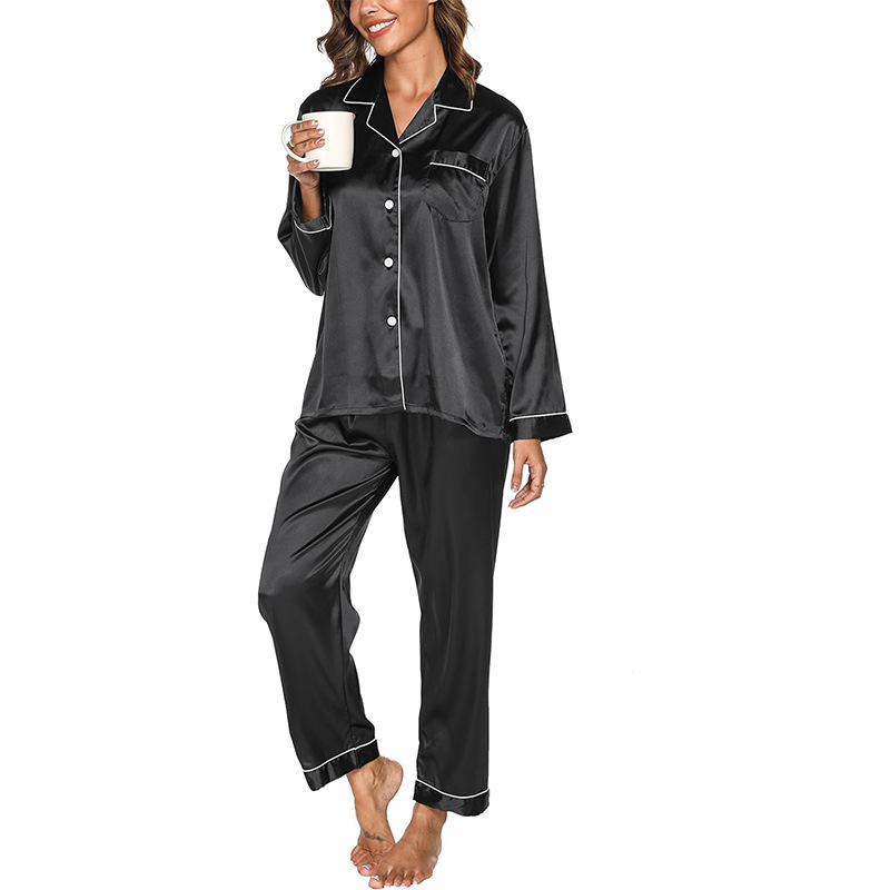 Cross-border Amazon independent station New Ice Silk pajamas women's two-piece suit long sleeve silk plus size women's home wear